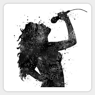 Girl Singing Black and White Silhouette Sticker